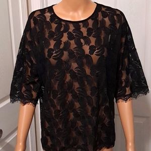 Halston Heritage Black Lace See-Through Top